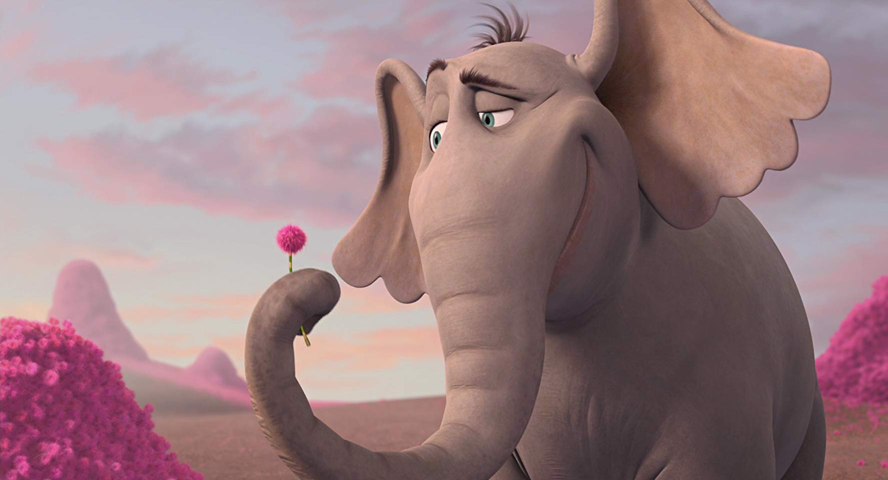 Horton (voiced by Jim Carrey) and the clover that contains the world of Whoville in Horton Hears a Who! (2008)