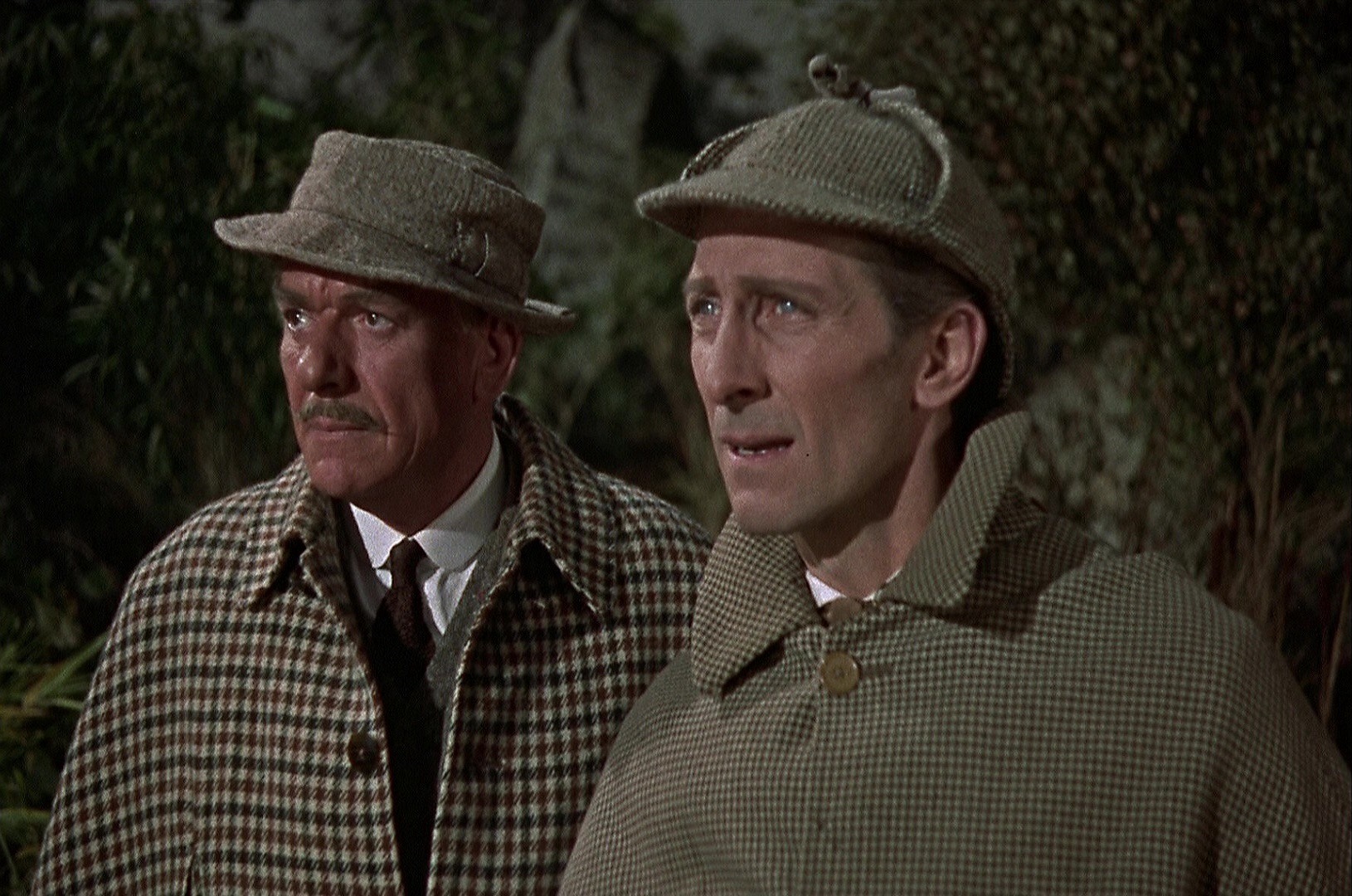 Dr Watson (Andre Morell) and Sherlock Holmes (Peter Cushing) on the moors in The Hound of the Baskervilles (1959)