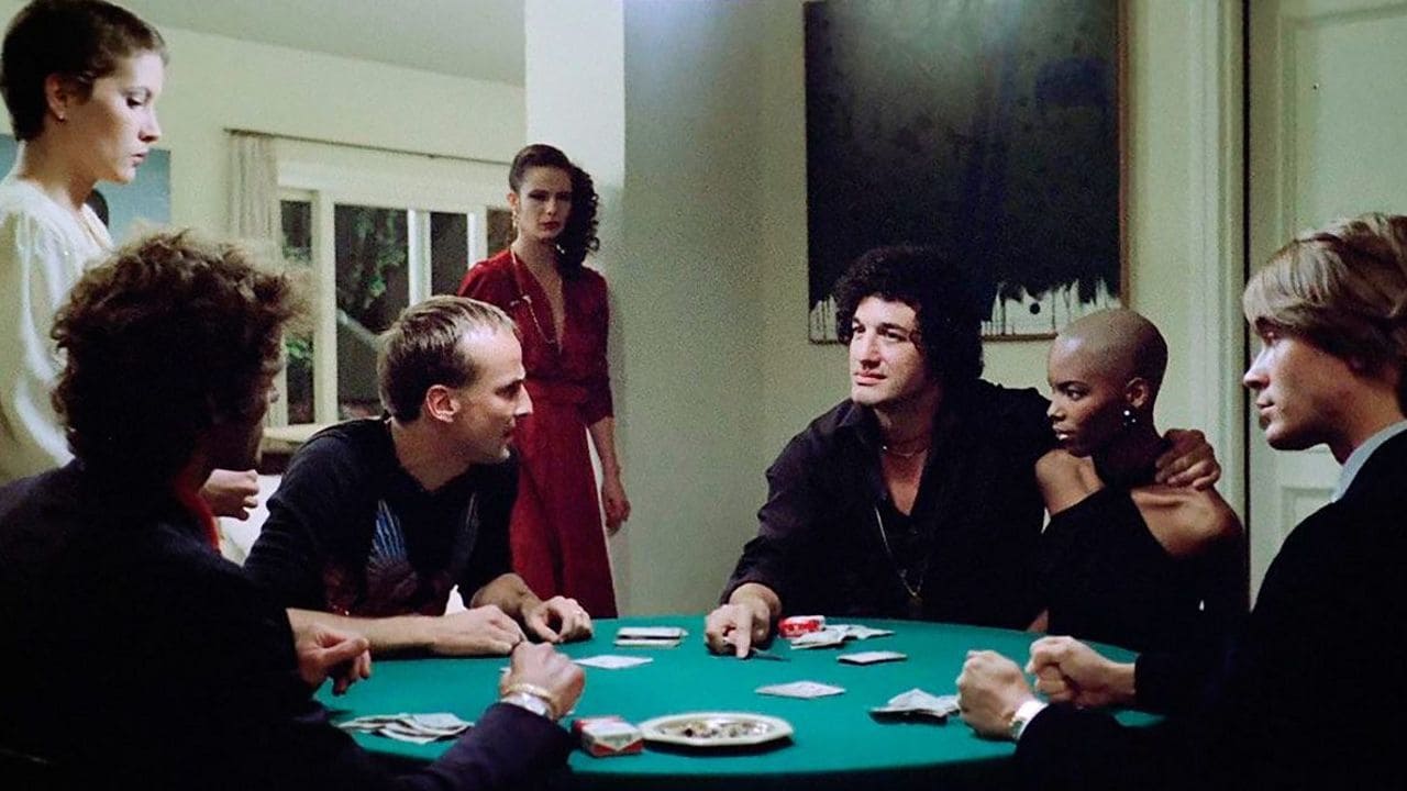 Annie Belle, Gabriele Di Giulio, Giovanni Lombardo Radice, Lorraine De Selle, David Hess, Marie Claude Joseph and Christian Borromeo in House on the Edge of the Park (1980)
