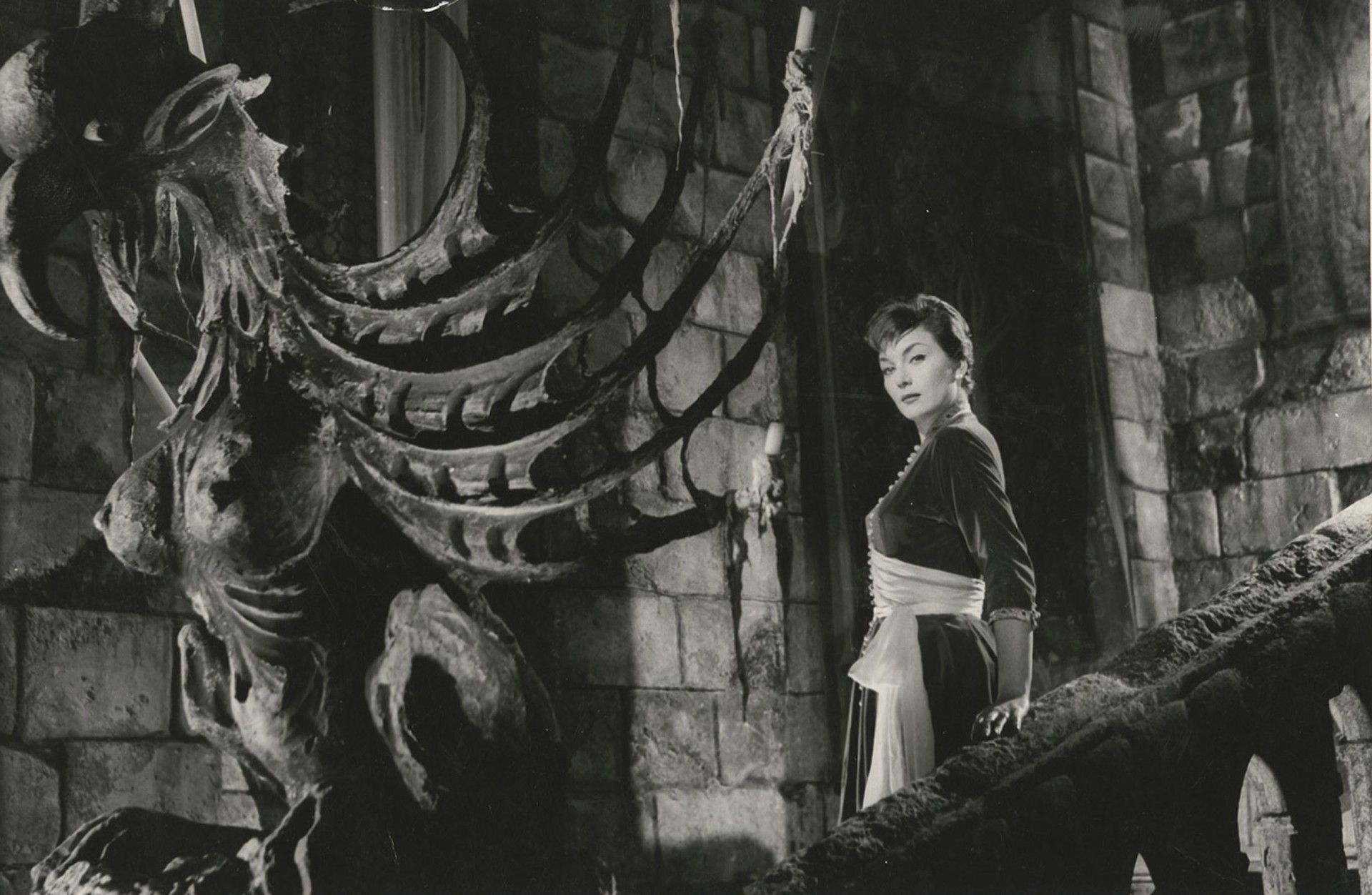 Gianna Maria Canale amid Gothic castle setting in I Vampiri (1957)