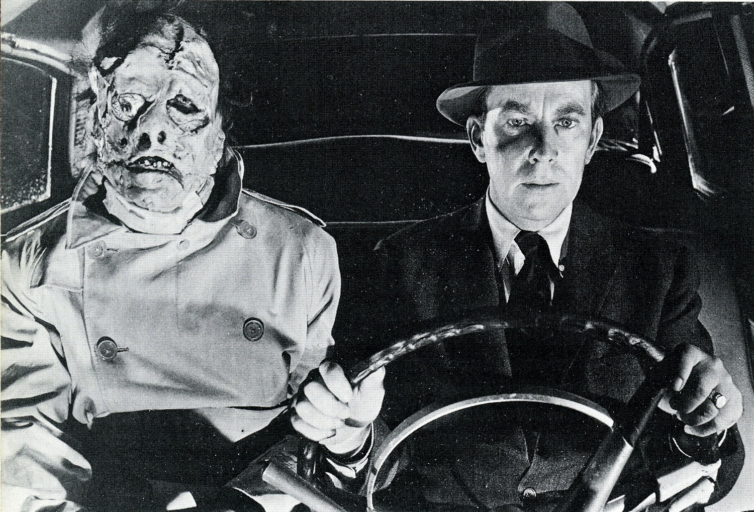 Professor Frankenstein (Whit Bissell) (r) with his teenage monster (Gary Conway) (l) in I Was a Teenage Frankenstein (1957)