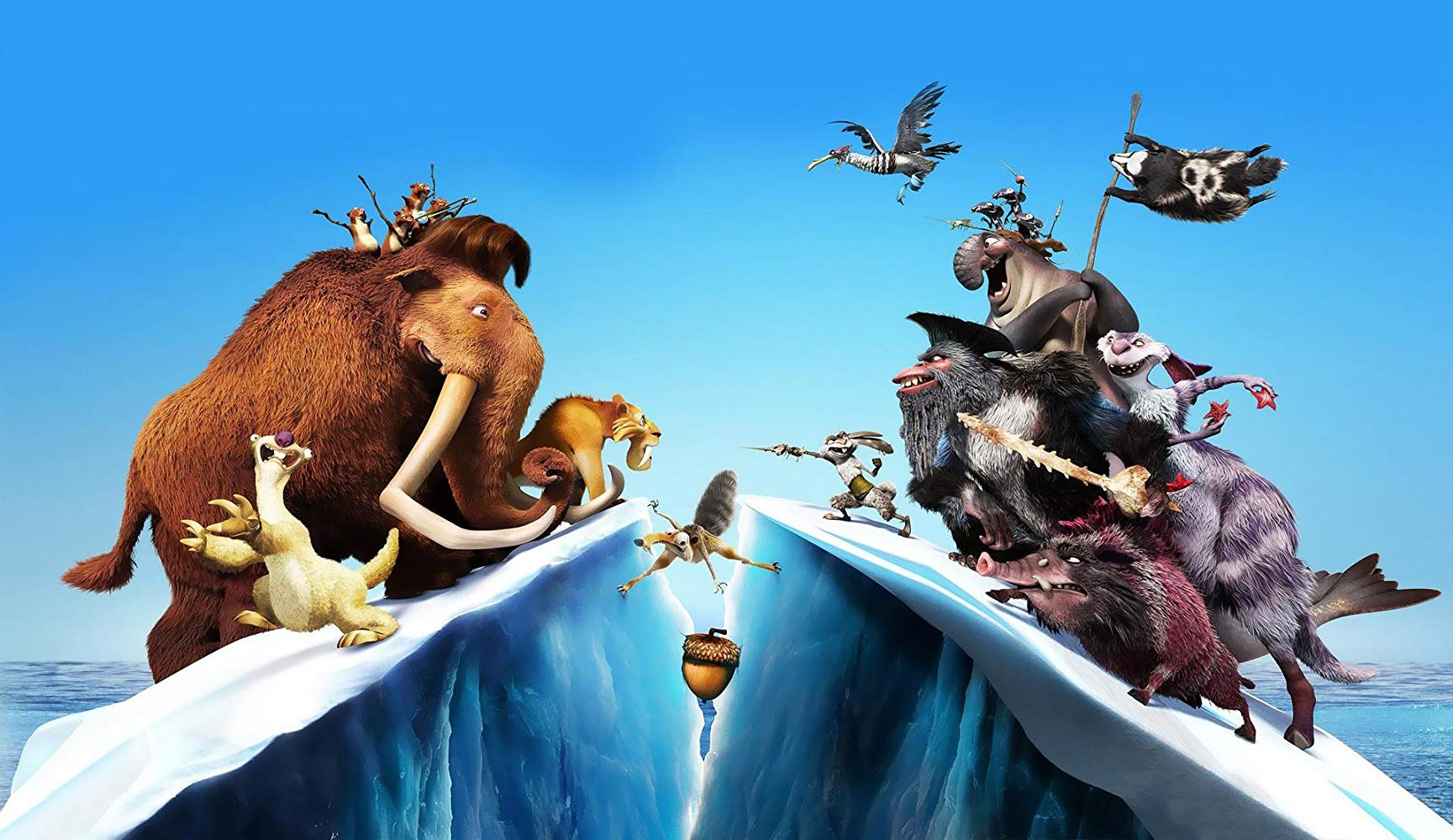 Promotional artwork - the familiar characters up against prehistoric pirates in Ice Age: Continental Drift (2012)