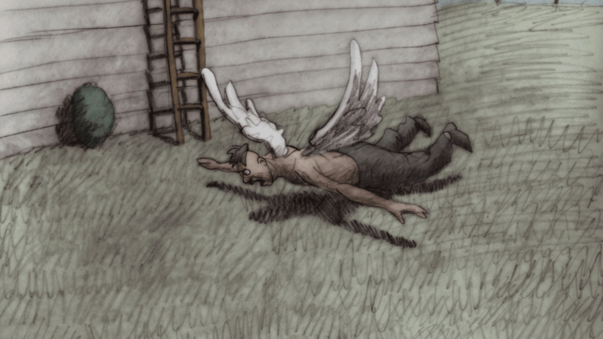 Man develops angel wings in Idiots and Angels (2008)