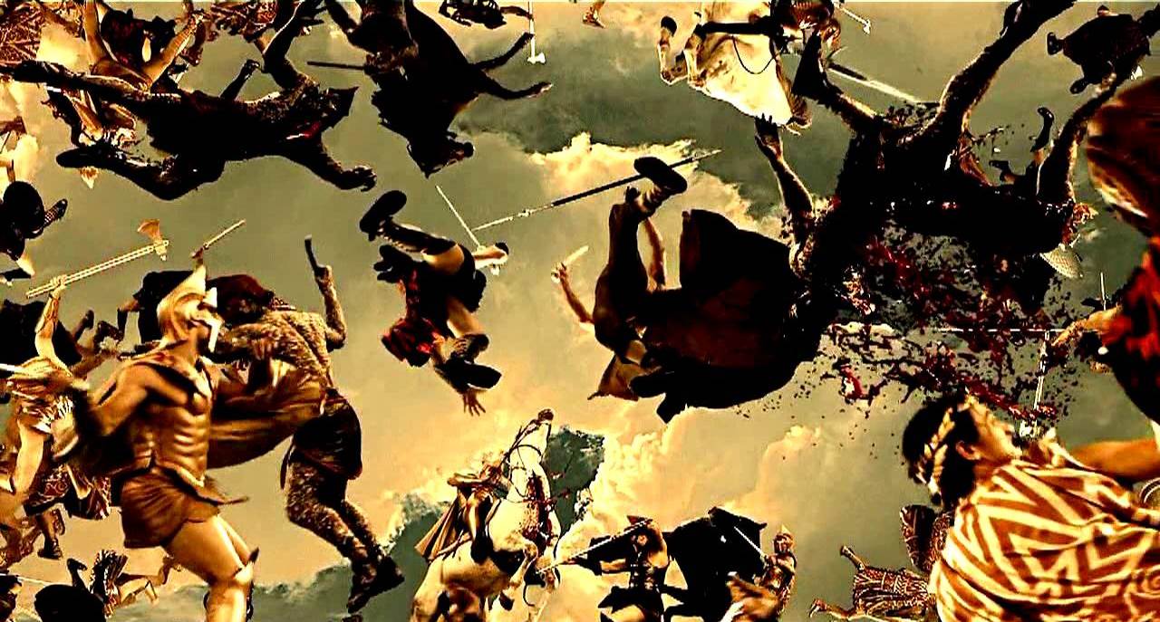 The gods and Titans war in the sky in Immortals (2011)