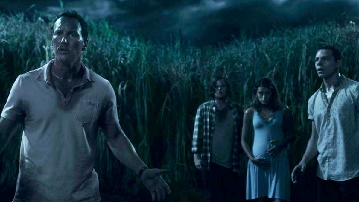 Trapped in a sea of grass - (l to r) Patrick Wilson, Harrison Gilbertson, Laysla De Oliveira and Avery Whitted in In the Tall Grass (2019)