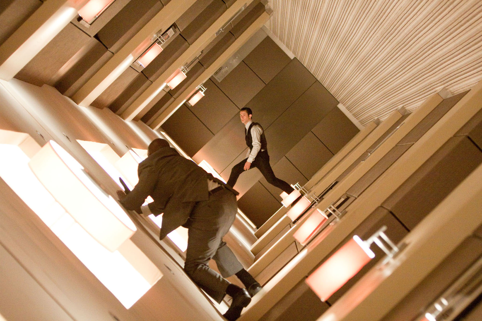 Joseph Gordon-Levitt in the zero g hotel corridor fight scene in Inception (2010)