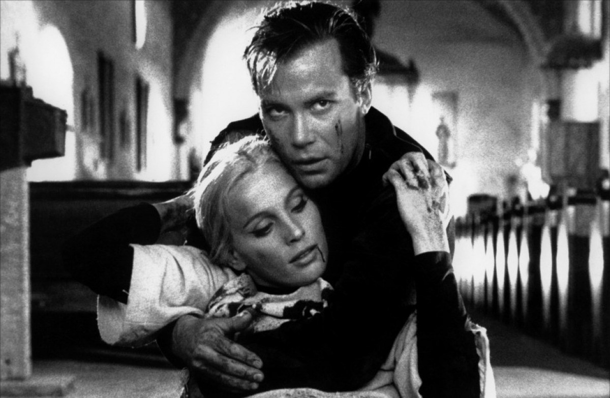A young William Shatner as the wounded soldier Marc with Allyson Ames as the demonic temptress Kia in Incubus (1965)