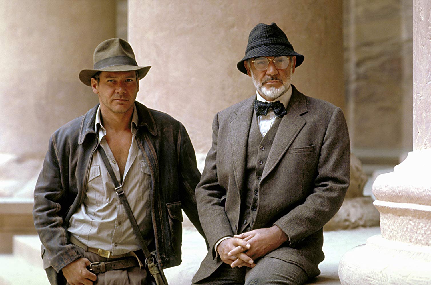 Indiana Jones (Harrison Ford) and his father Dr Henry Jones (Sean Connery) in Indiana Jones and the Last Crusade (1989)