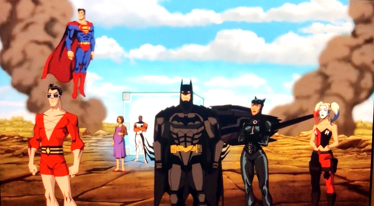 Plastic Man, Superman, Lois Lane, Mr Terrific, Batman, Catwoman and Harley Quinn in Injustice (2021)