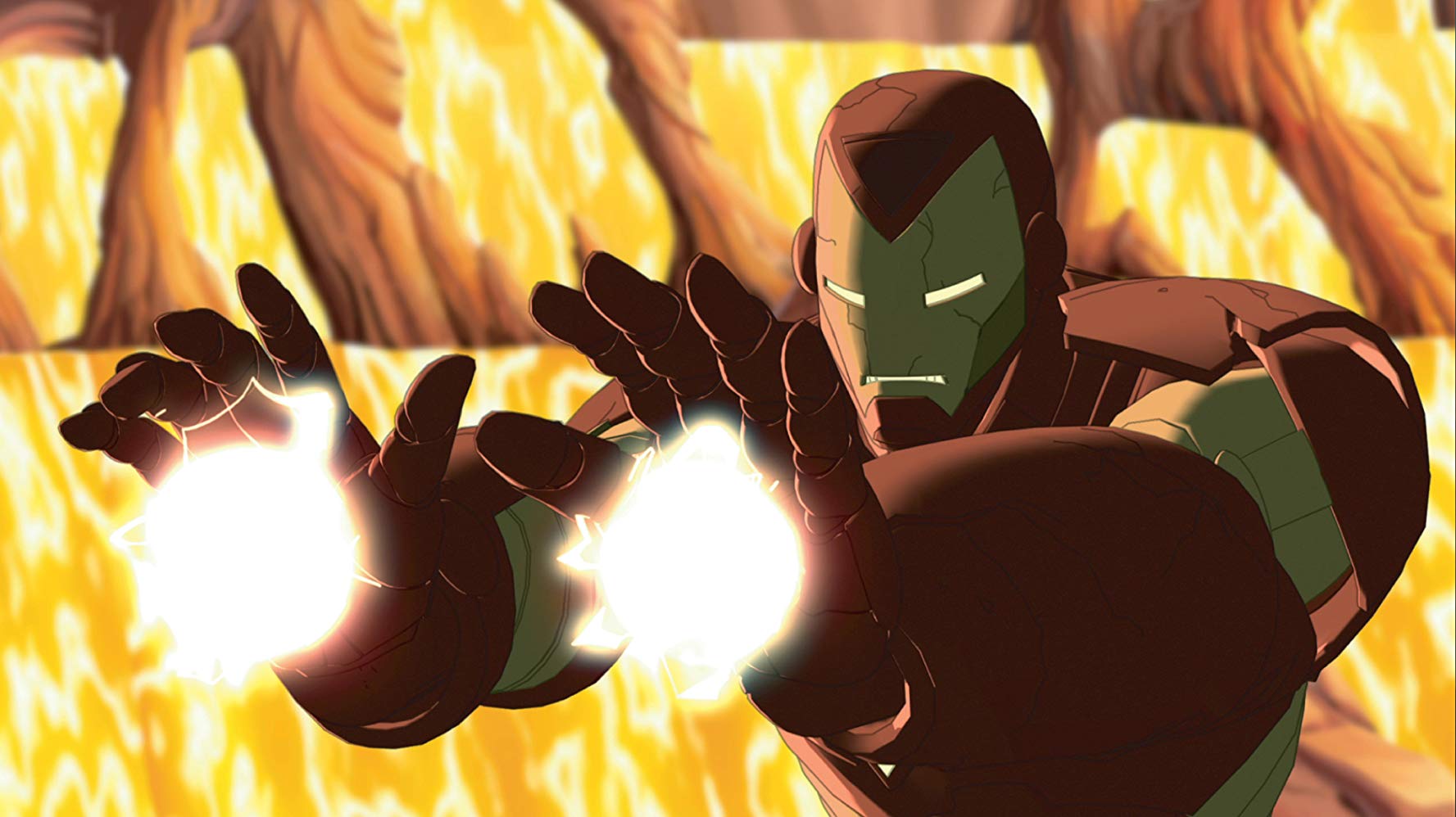 The animated Iron Man in action in The Invincible Iron Man (2007)