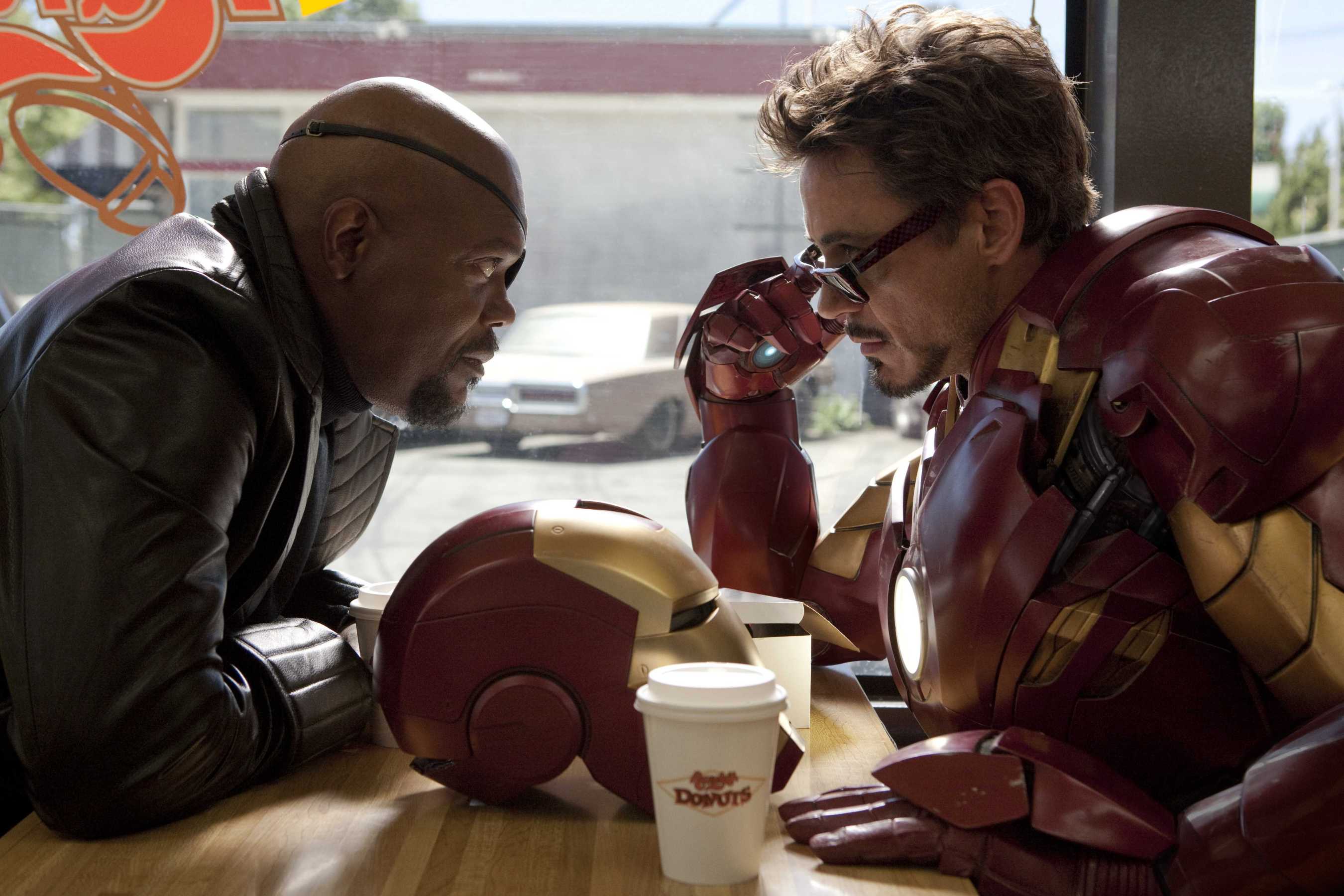 Nick Fury (Samuel L. Jackson) and Tony Stark/Iron Man (Robert Downey Jr) in Iron Man 2 (2010)