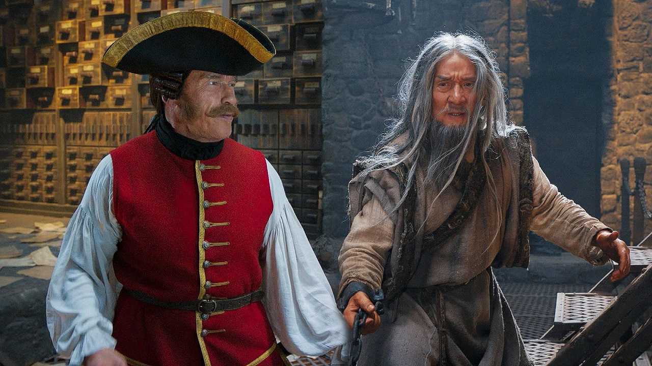 Arnold Schwarzenegger as Captain James Hook and Jackie Chan as The Master in The Iron Mask (2019)