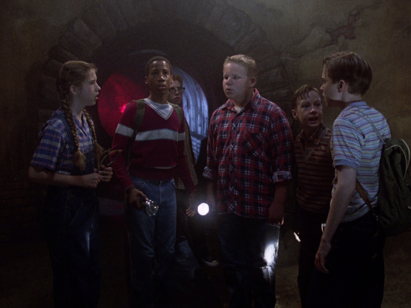 The kids - (l to r) Emily Perkins, Marlon Taylor, Seth Green, Brandon Crane, Adam Faraizl, Jonathan Brandis in It (1990)