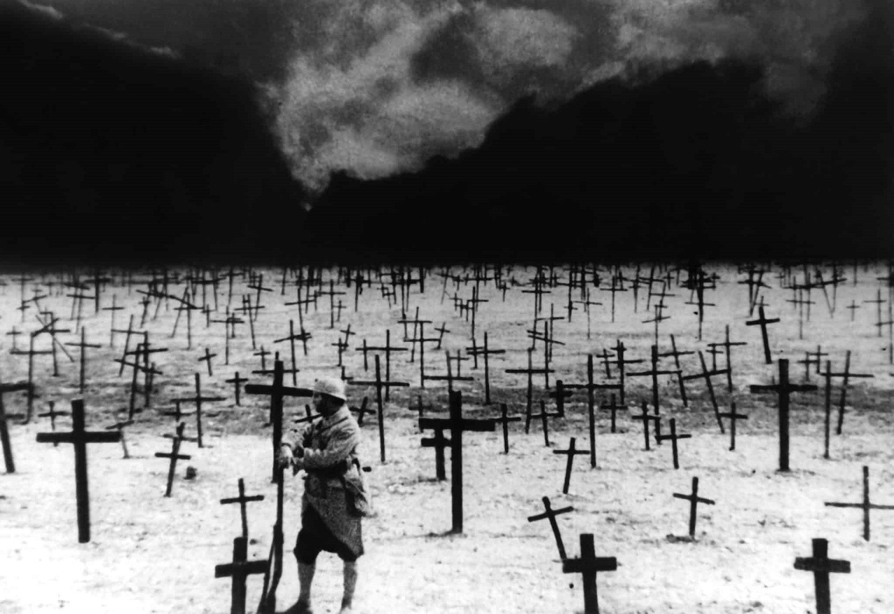 The World War I battlefield with the graves of the dead in J'Accuse (1919)