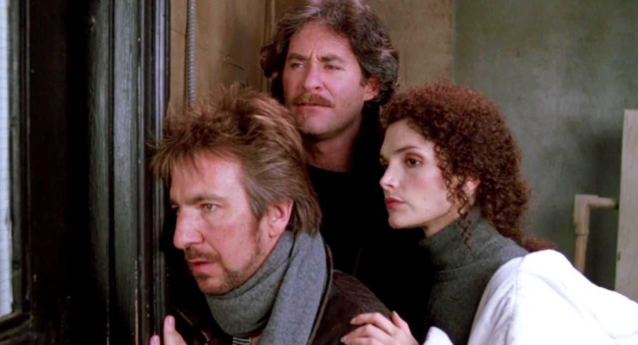 Alan Rickman, Kevin Kline and Mary Elizabeth Mastrantonio in The January Man (1989)