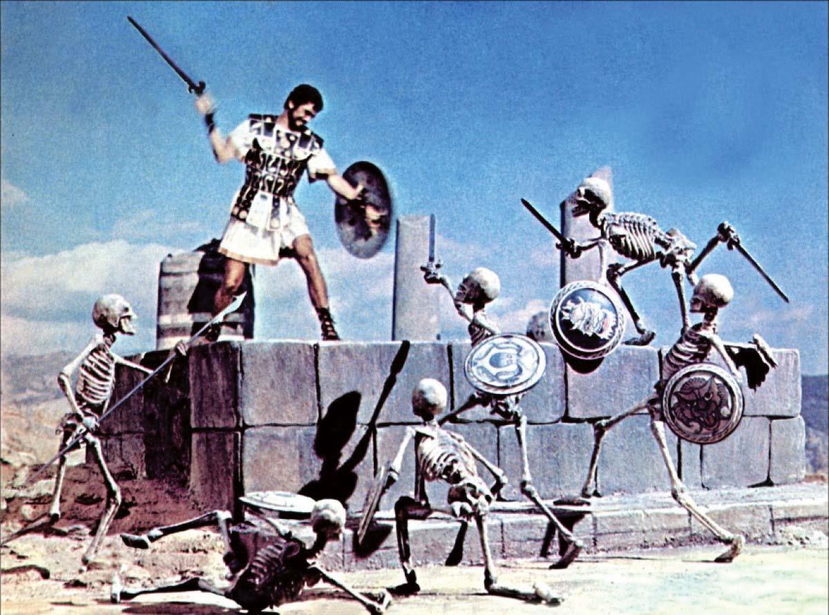 Jason (Todd Armstrong) fights off the re-animated skeletons in Jason and the Argonauts (1963)