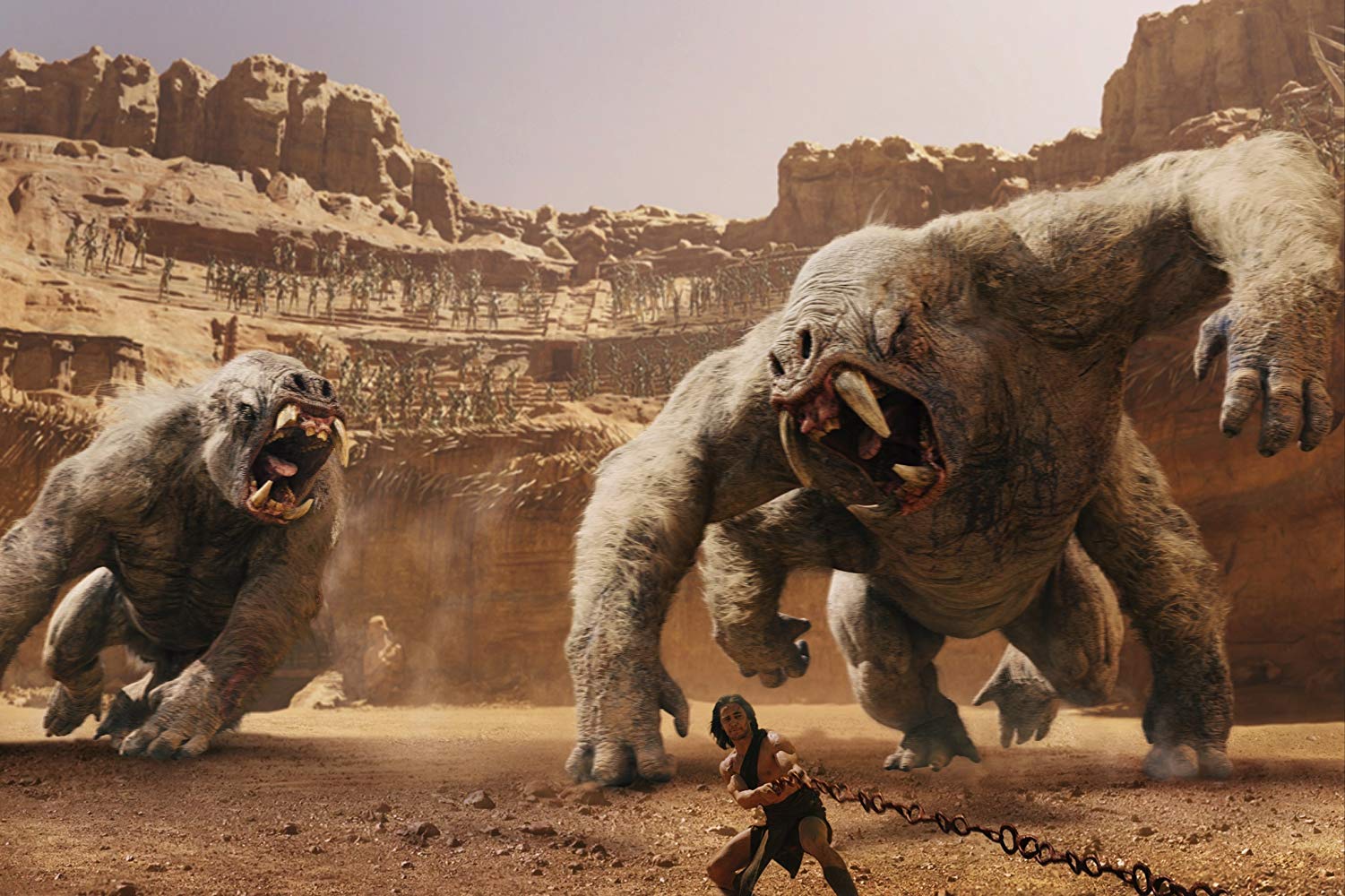 John Carter (Taylor Kitsch) sentenced to battle the white apes in the area in John Carter (2012)