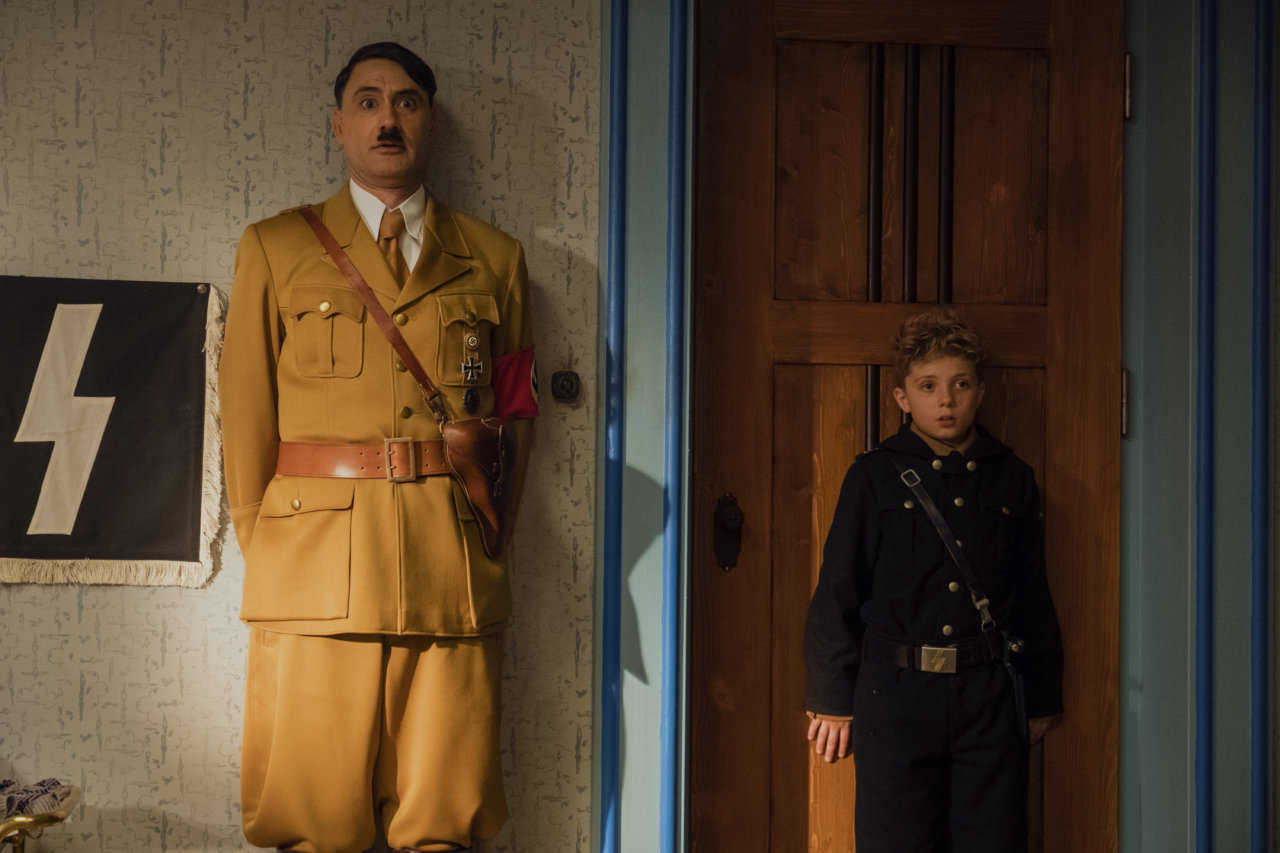 Young Johannes 'Jojo' Beltz (Roman Griffin Davis) and his imaginary companion Adolf Hitler (Taikia Waititi) in Jojo Rabbit (2019)