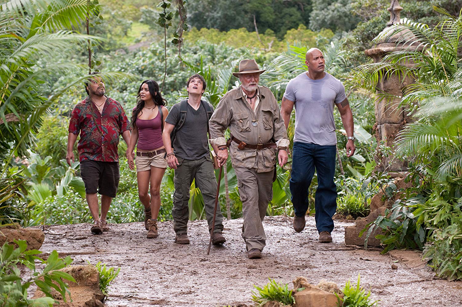 Luis Guzman, Vanessa Hudgens, Josh Hutcherson, Michael Caine, Dwayne Johnson in Journey 2: The Mysterious Island (2012)