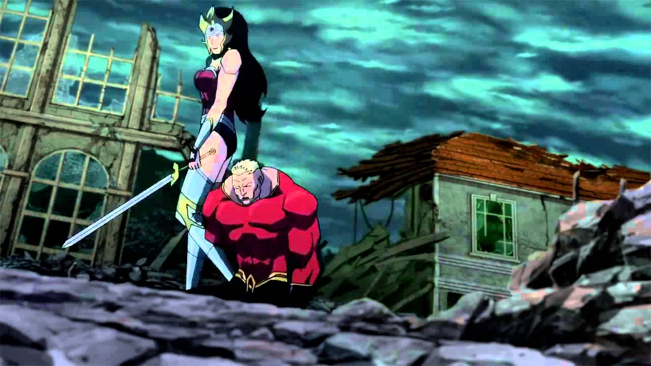 Wonder Woman with Aquaman her prisoner in Justice League The Flashpoint Paradox (2013)