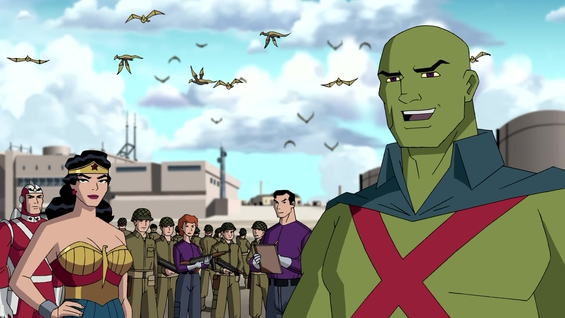 J'onn J'onnz the Martian Manhunter, Adam Strange and Wonder Woman in Justice League The New Frontier (2008)