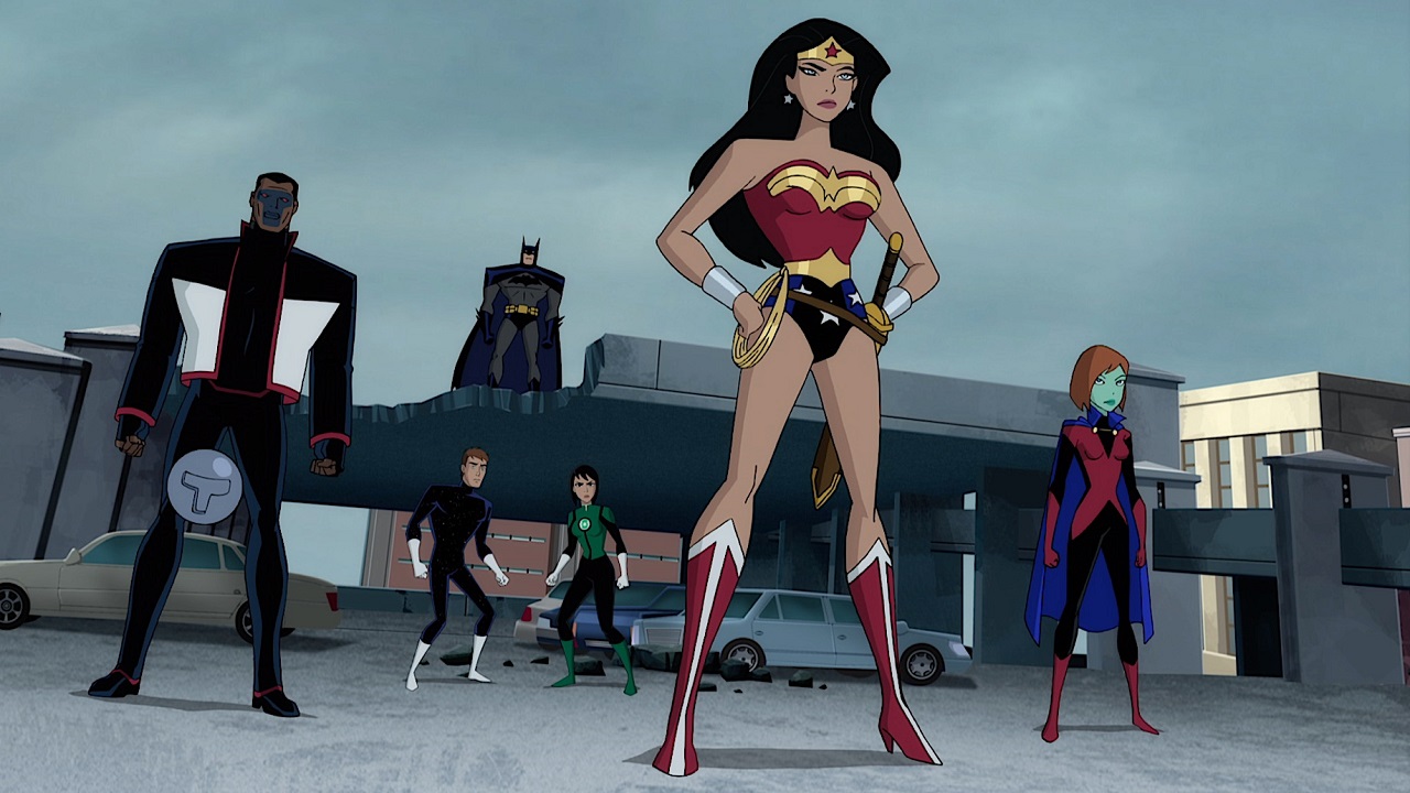 Mr Terrific, Star Boy, Jessica Cruz, Wonder Woman, Ms Martian and Batman in Justice League vs the Fatal Five (2019)