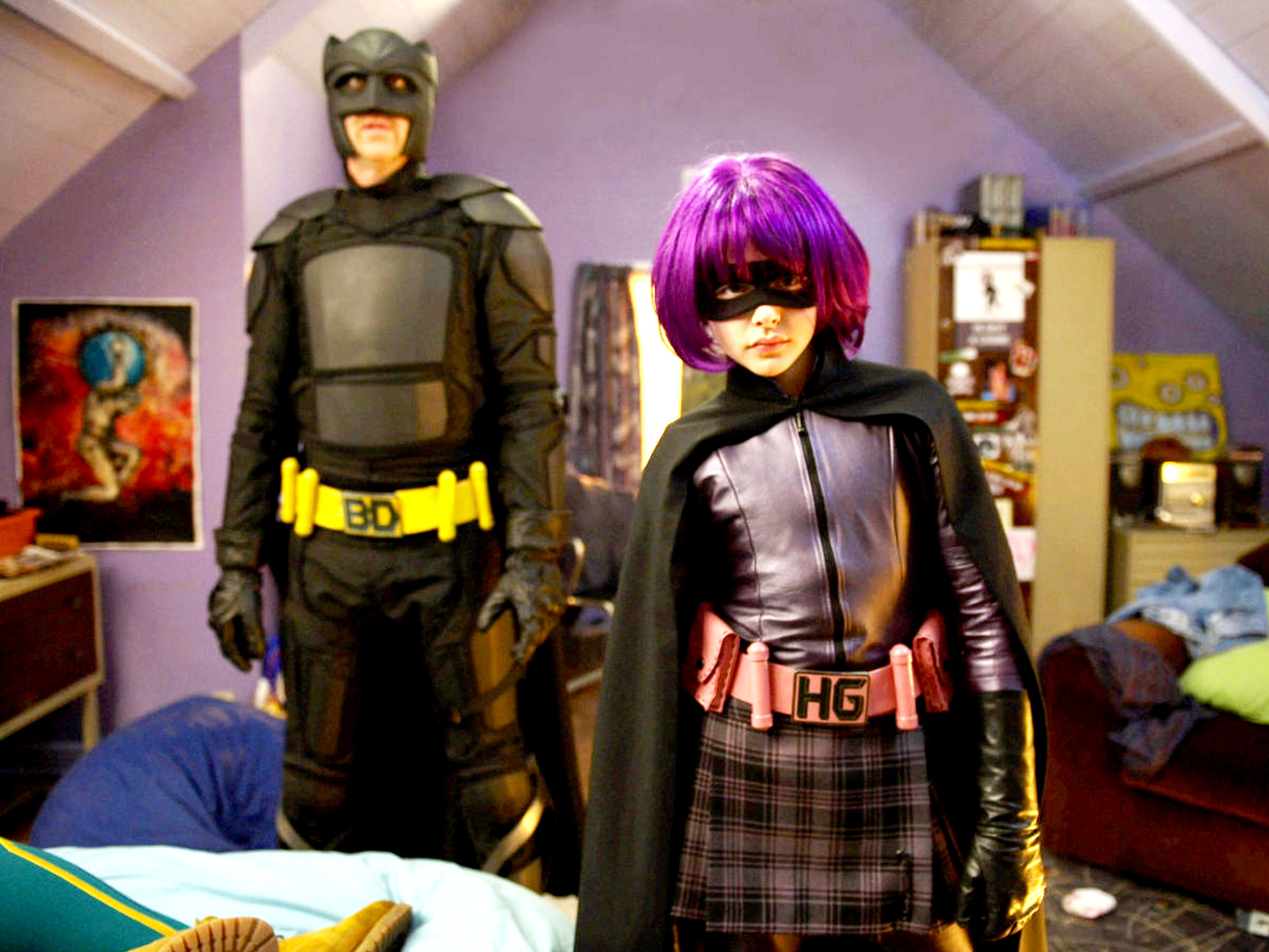 Hit Girl (Chloe Grace Moretz) and her father Big Daddy (Nicolas Cage) in Kick-Ass (2010)