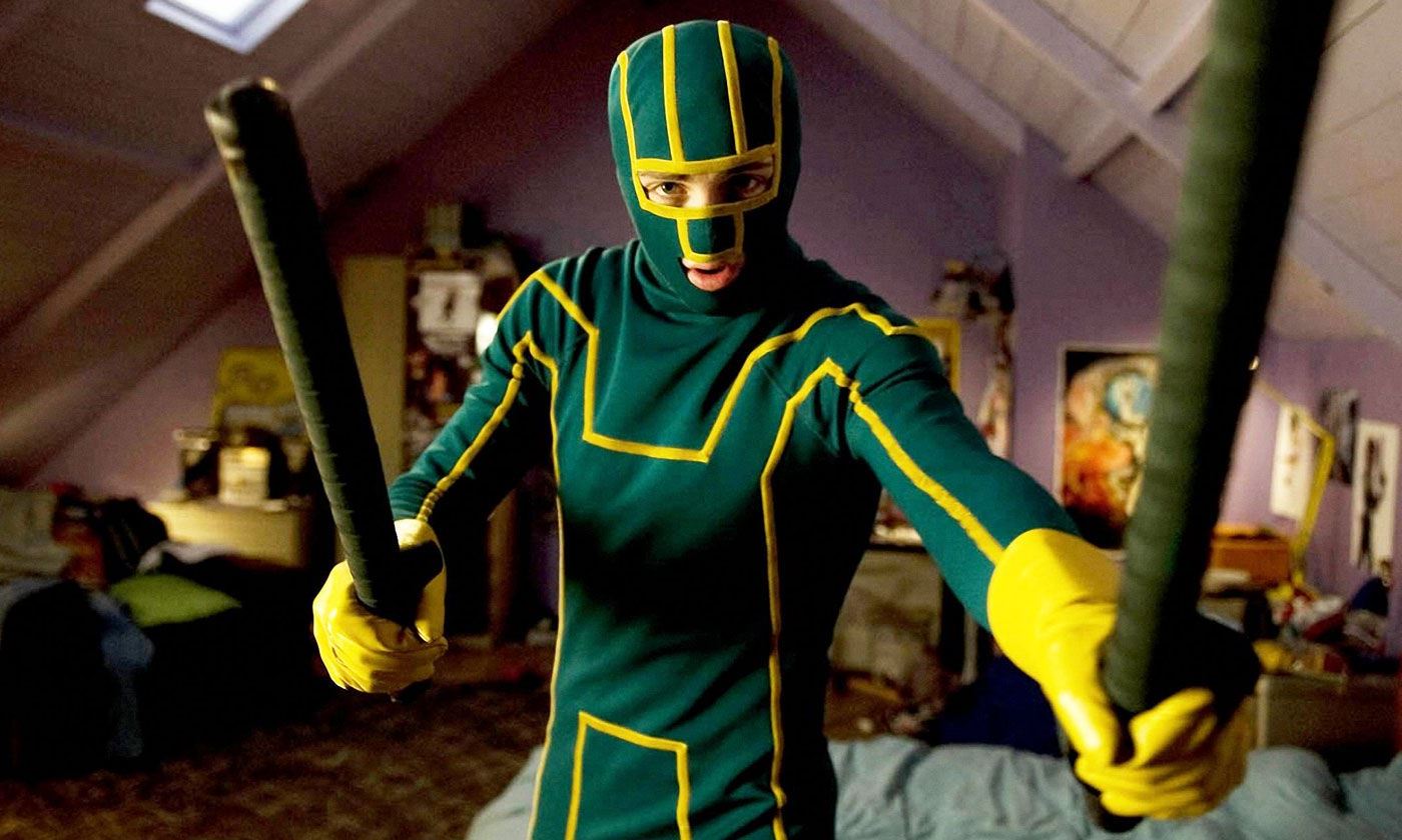 Aaron Johnson as Dave Lizewski in costume as Kick-Ass (2010)