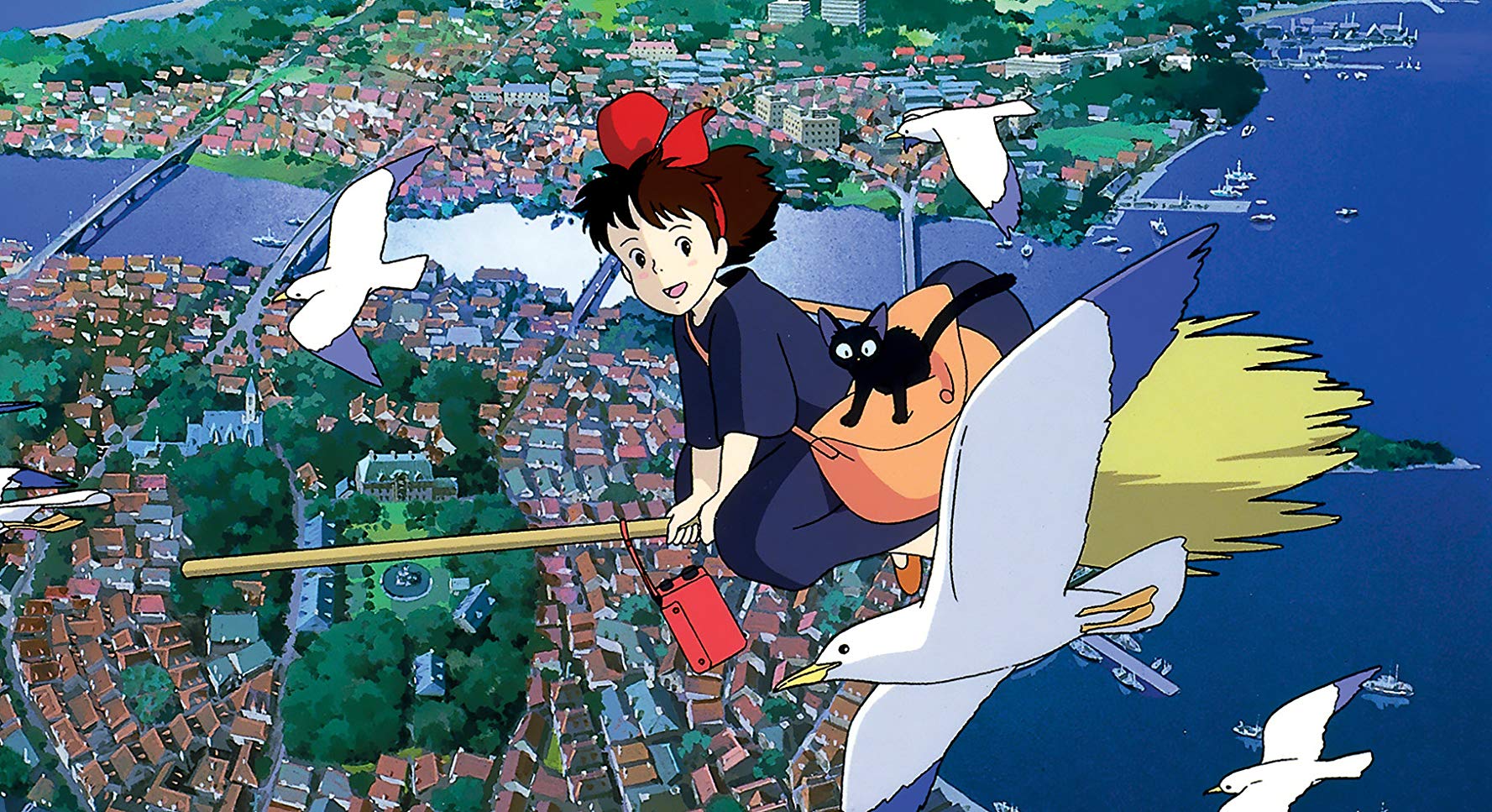 Kiki and Jiji in flight in Kiki's Delivery Service (1989)