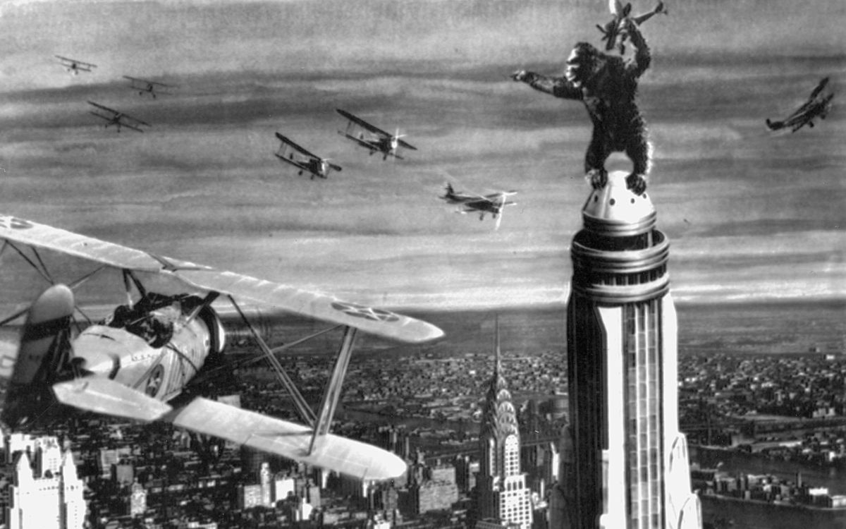 Kong atop the Empire State Building in King Kong (1933)