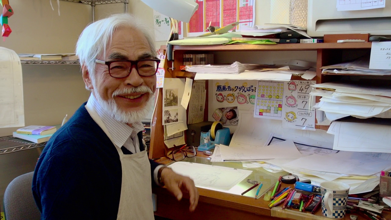 Hayao Miyazaki at his desk in The Kingdom of Dreams and Madness (2013)