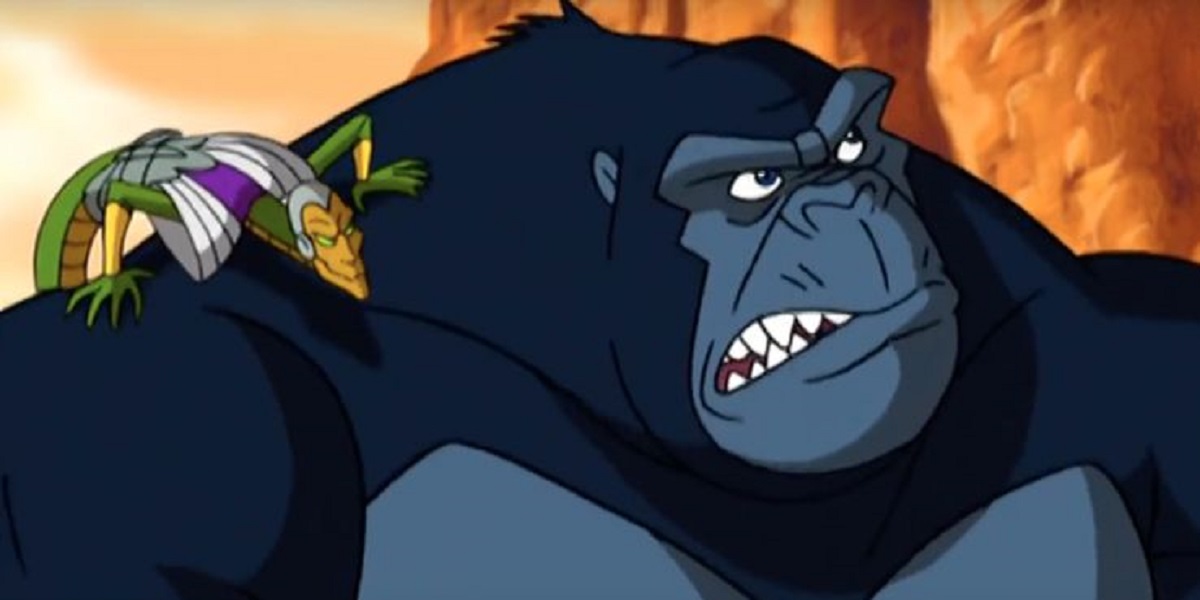 Kong with one of the Atlantean lizard people in Kong, King of Atlantis (2005)