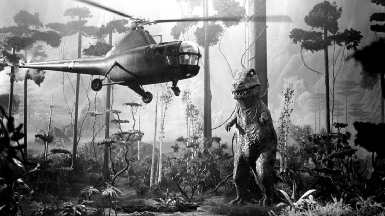 Dinosaur vs helicopter in The Land Unknown (1957)