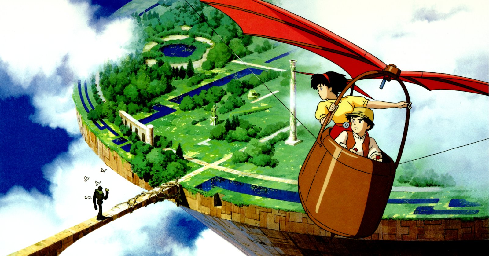 Sheeta and Pazu in the city in the clouds in Laputa: Castle in the Sky (1986)