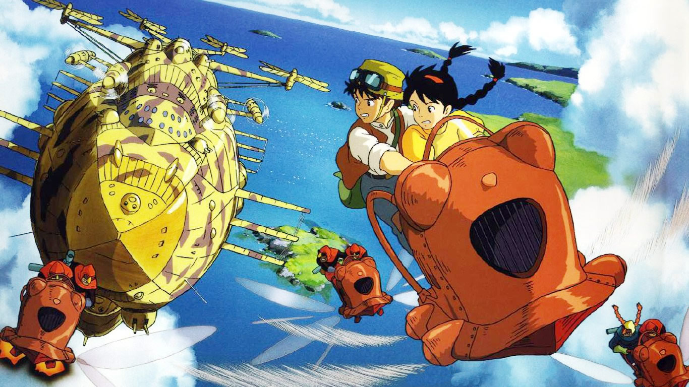 Sheeta and Pazu in their flight from the pirates in Laputa: Castle in the Sky (1986)