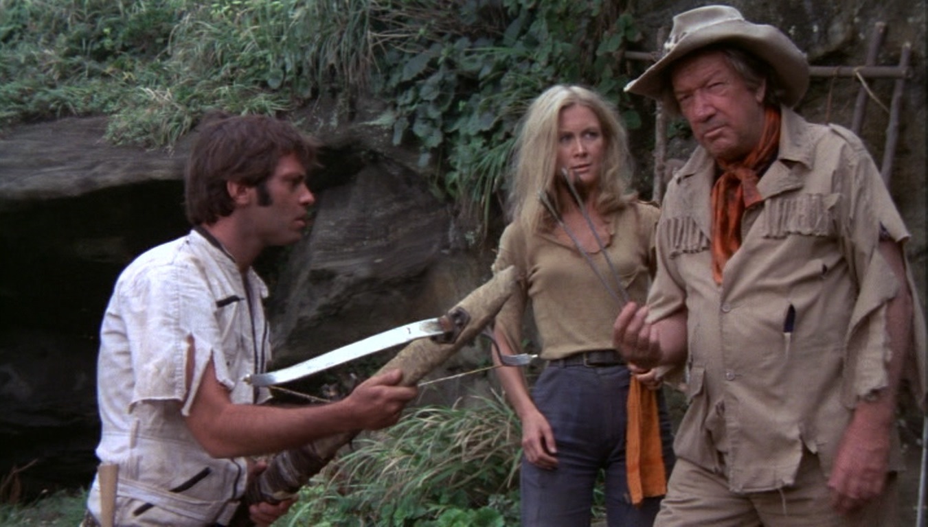 Explorers Steven Keats, Joan Van Ark and Richard Boone in The Last Dinosaur (1977)