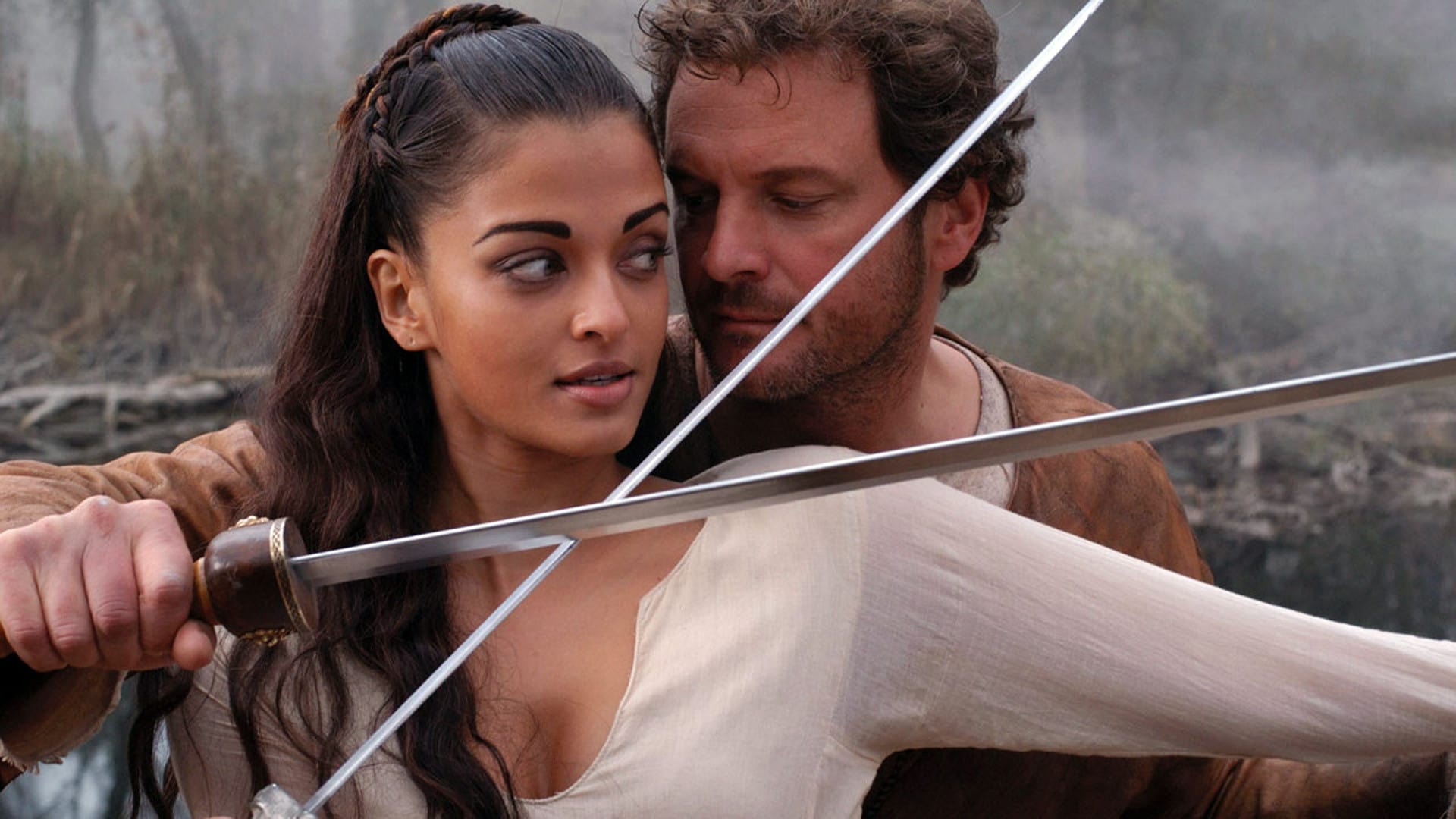 Aishwarya Rai as the warrior woman Mira and Colin Firth as the legionnaire Aurelius Antonius in The Last Legion (2007)