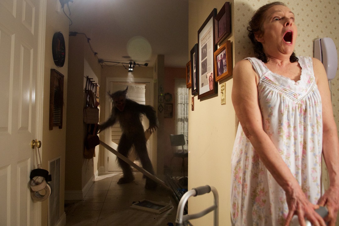 The werewolf enters the apartment of Karen Lynn Gorney in Late Phases (2014)