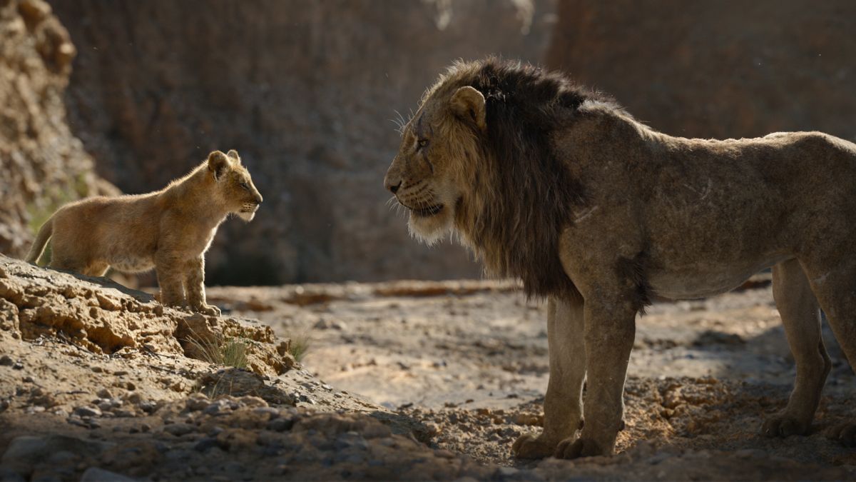 (l to r) Simba (voiced by J.D. McCrary) and Scar (voiced by Chiwetel Ejiofor) in The Lion King (2019)