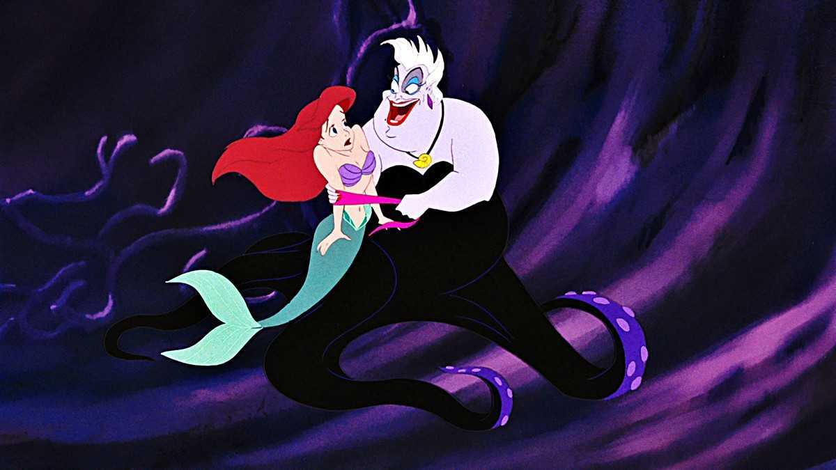 Ariel (voiced by Jodi Benson) is enticed by the witch Ursula (voiced by Pat Carroll) in The Little Mermaid (1989)