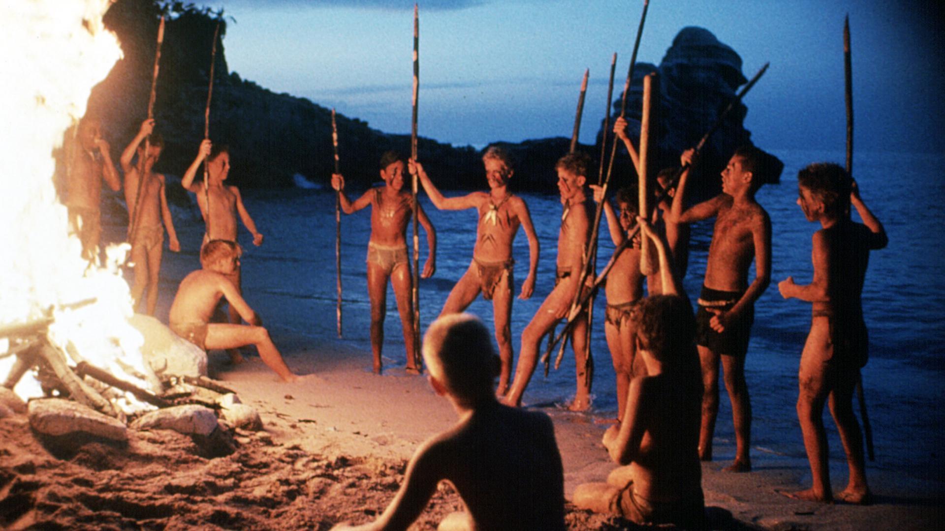 William Golding gratingly updated - boys from an American military academy stranded on a desert island in Lord of the Flies (1990)