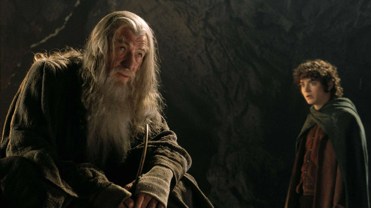 Gandalf (Ian McKellen) and Frodo Baggins (Elijah Wood) in The Lord of the Rings: The Fellowship of the Ring (2001)