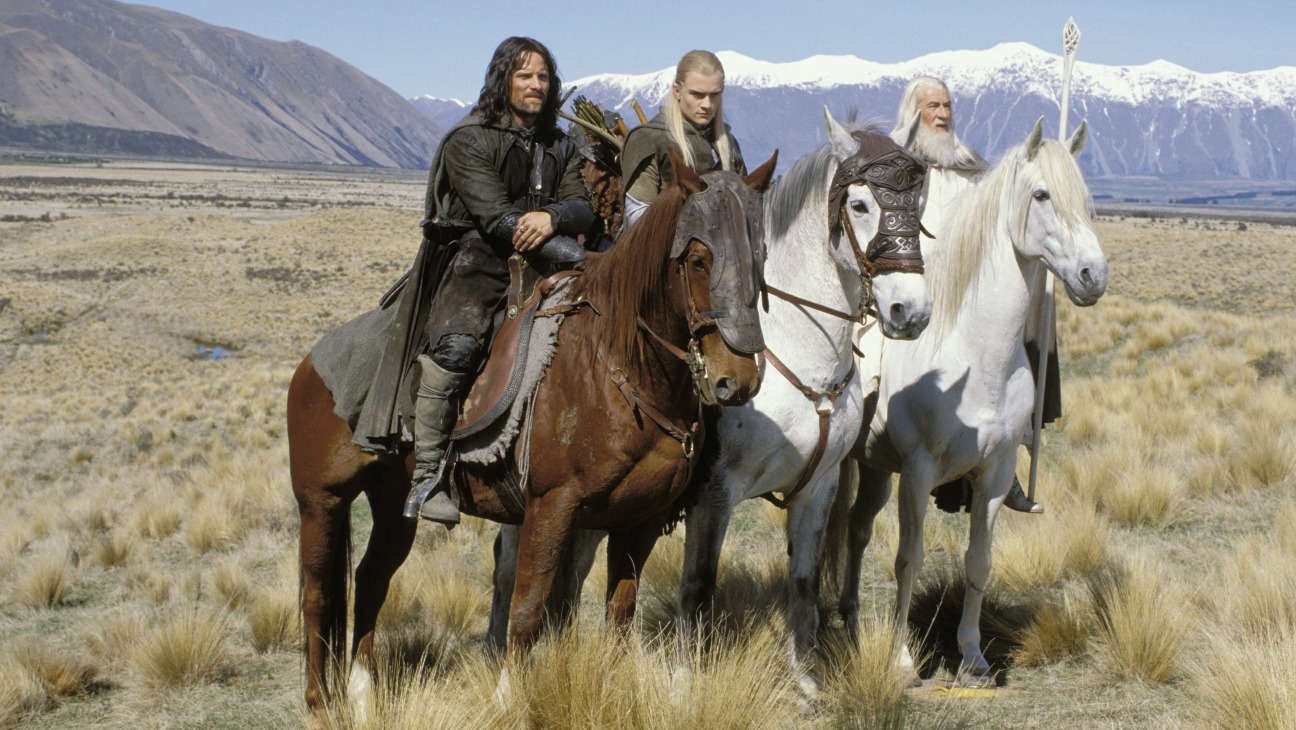 Aragorn (Viggo Mortensen), Legolas (Orlando Bloom) and Gandalf (Ian McKellen) in The Lord of the Rings: The Two Towers (2002)