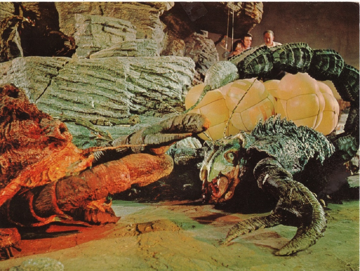 The shipwrecked crew encounter prehistoric monsters in The Lost Continent (1968)