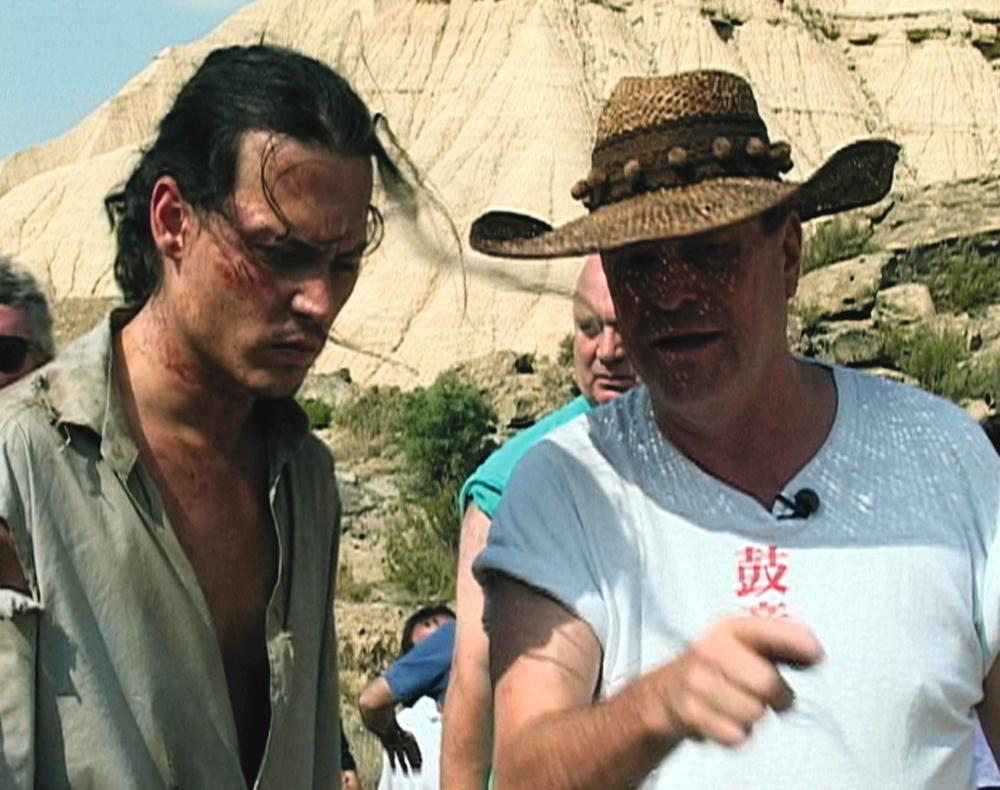 (l to r) Johnny Depp and director Terry Gilliam in Lost in La Mancha (2002)