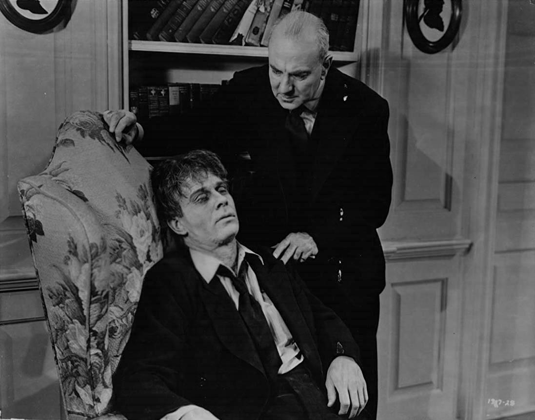 Mad scientist George Zucco and his zombified lab assistant David Bruce in The Mad Ghoul (1943)