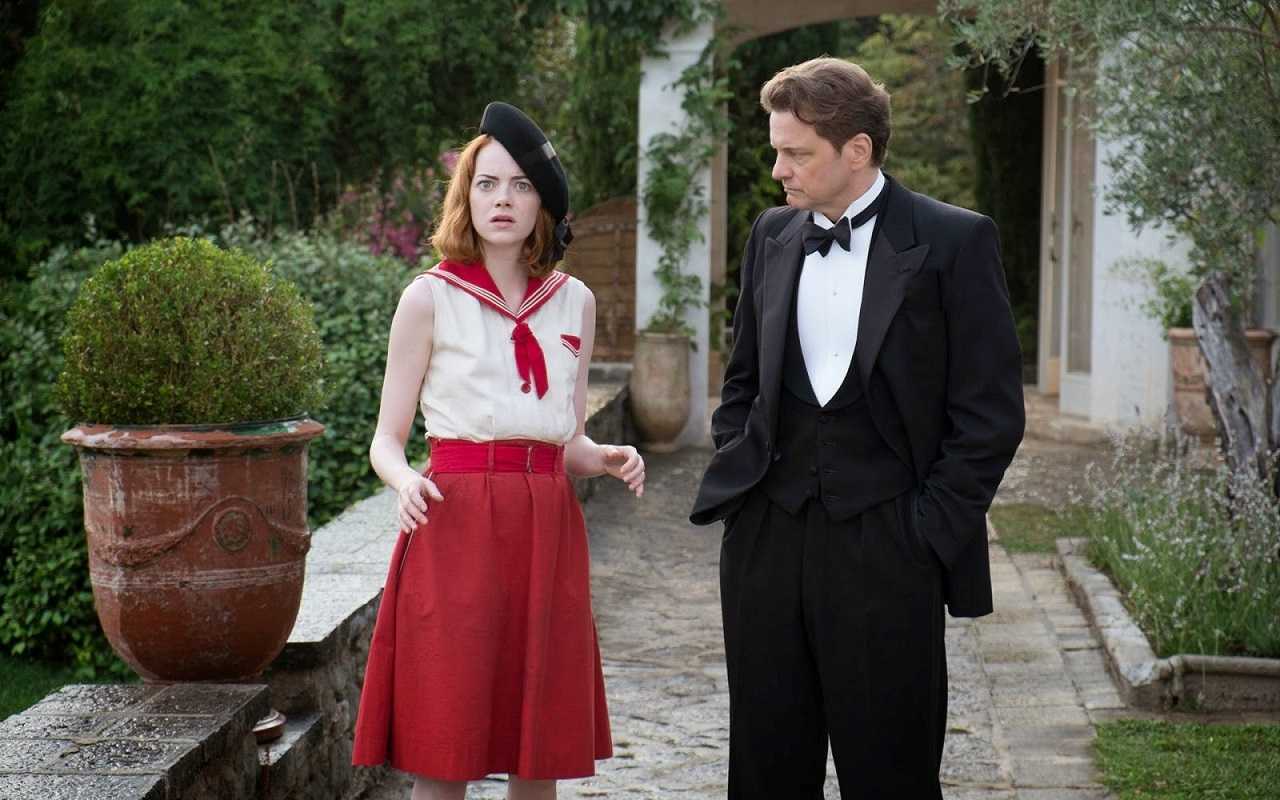 Romance between Emma Stone and Colin Firth in Magic in the Moonlight (2014)