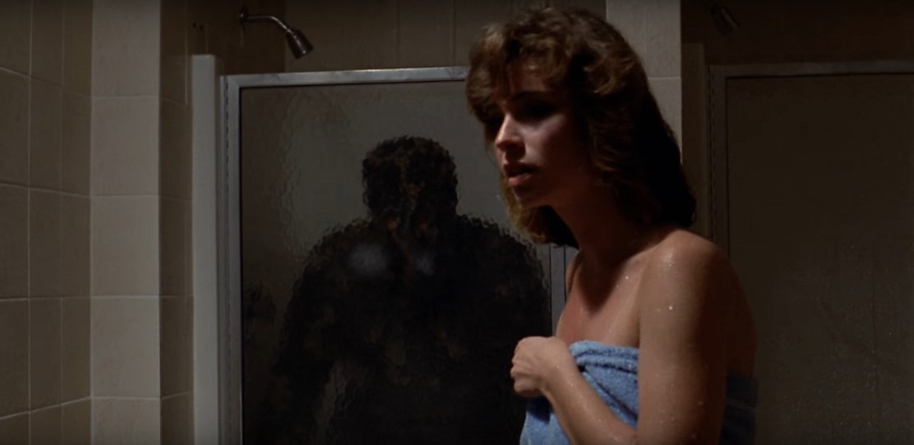 Sueanne Seamens goes to take a shower as the killer lurks in The Majorettes (1986)