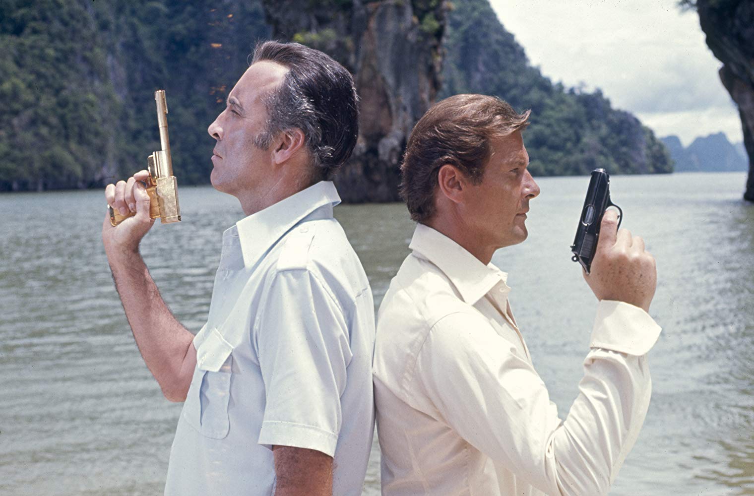 Roger Moore in his second outing as James Bond and with Christopher Lee as the assassin Scaramanga in The Man with the Golden Gun (1974)