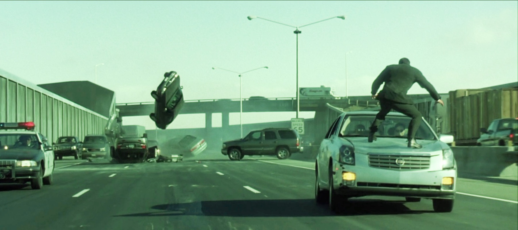 The showstopping highway action sequence in The Matrix Reloaded (2003)